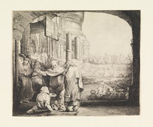 Peter og Johannes helbreder den krøblinge ved templets port af Rembrandt van Rijn