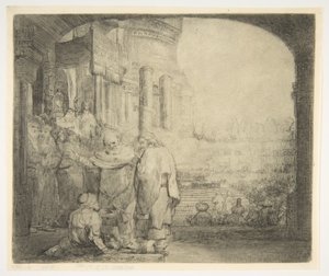 Peter og Johannes helbreder den krøbling ved templets port, 1659. af Rembrandt van Rijn