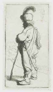 En polak, der støtter sig til en stok af Rembrandt van Rijn