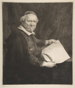 Portræt af Lieven Willemsz van Coppenol, Skrivemester den større plade, 1658. af Rembrandt van Rijn