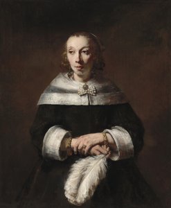 Portræt af en kvinde med en strudsfjervifte af Rembrandt van Rijn