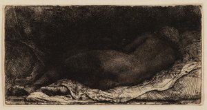 Liggende nøgen kvinde af Rembrandt van Rijn