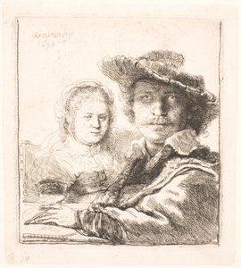 Rembrandt og hans kone Saskia: buster af Rembrandt van Rijn