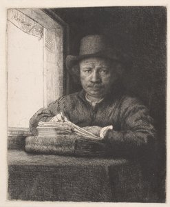 Rembrandt tegner ved et vindue af Rembrandt van Rijn