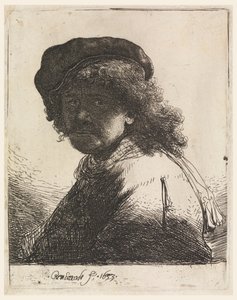 Rembrandt i kasket og tørklæde af Rembrandt van Rijn