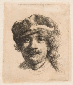Rembrandt iført en blød hue: i fuld ansigtsprofil: kun hovedet af Rembrandt van Rijn