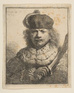 Rembrandt med ophøjet sabel, 1634. af Rembrandt van Rijn