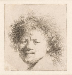 Rembrandt med langt, fyldigt hår: kun hovedet af Rembrandt van Rijn