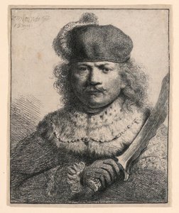 Rembrandt med hævet sabel af Rembrandt van Rijn