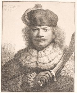 Rembrandt med løftet sabel: halvfigur af Rembrandt van Rijn