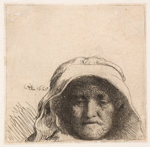Rembrandts mor: Kun hovedet, set forfra af Rembrandt van Rijn