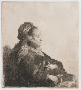 Rembrandts mor siddende Kunstnerens mor siddende, i en orientalsk hovedbeklædning: halv længde af Rembrandt van Rijn