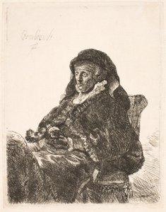 Rembrandts mor i enkedragt og sorte handsker af Rembrandt van Rijn