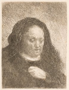 Rembrandts mor med hånden på brystet: lille buste af Rembrandt van Rijn
