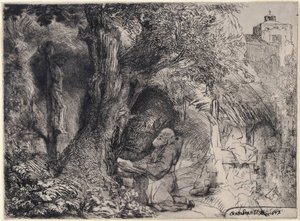 Sankt Frans, der beder under et træ af Rembrandt van Rijn