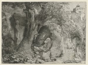 Saint Francis under et træ, beder St. Francis beder under et træ af Rembrandt van Rijn
