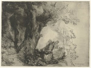 Saint Francis under et træ, beder St. Francis beder under et træ af Rembrandt van Rijn