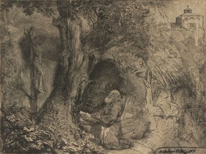 Sankt Frans under et træ beder, 1657. af Rembrandt van Rijn