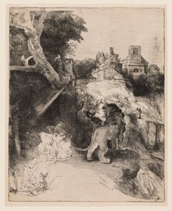 Sankt Jerome læser i et italiensk landskab af Rembrandt van Rijn