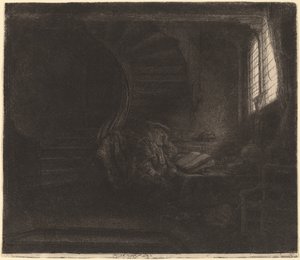Sankt Hieronymus i et mørkt kammer af Rembrandt van Rijn