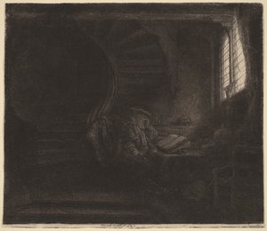 Den hellige Hieronymus i et mørkt kammer af Rembrandt van Rijn