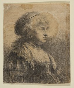 Saskia med perler i håret, 1634. af Rembrandt van Rijn