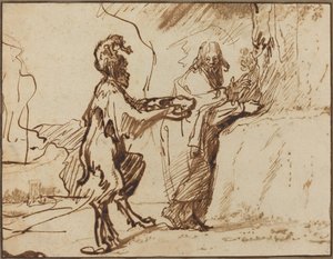 Satan frister Kristus til at ændre sten til brød af Rembrandt van Rijn