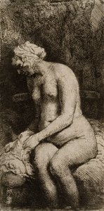 Siddende nøgenmodel af Rembrandt van Rijn