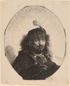 Selvportræt (?) med Plumed Cap og Sænket Sabel af Rembrandt van Rijn