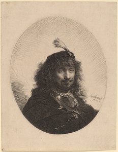 Selvportræt (?) med Plumed Cap og Sænket Sabel af Rembrandt van Rijn