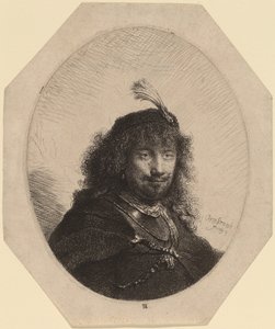 Selvportræt (?) med Plumed Cap og Sænket Sabel af Rembrandt van Rijn