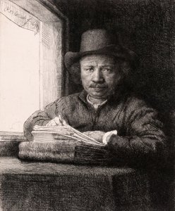Selvportræt tegning ved et vindue af Rembrandt van Rijn af Rembrandt van Rijn