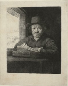 Selvportrætætsning ved et vindue af Rembrandt van Rijn