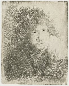 Selvportræt, læner sig fremad, lytter, 1628. af Rembrandt van Rijn