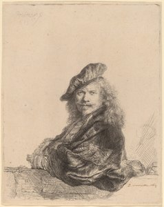 Selvportræt lænet på en stenkarm af Rembrandt van Rijn