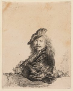 Selvportræt lænet på en stenkarm af Rembrandt van Rijn