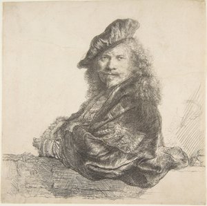 Selvportræt, lænet op ad en stenmur, 1639. af Rembrandt van Rijn
