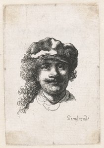 Selvportræt iført en blød kasket: Helt ansigt, kun hoved, ca. 1635. af Rembrandt van Rijn