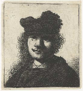 Selvportræt i kasket og mørk kappe: Buste, ca 1631. af Rembrandt van Rijn