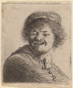 Selvportræt i kasket: griner af Rembrandt van Rijn