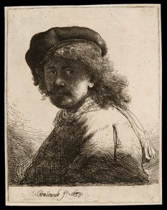 Selvportræt i kasket og tørklæde med ansigtet mørkt: Bust af Rembrandt van Rijn