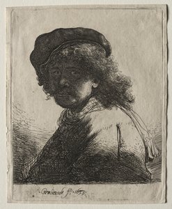Selvportræt i kasket og tørklæde med ansigtet mørkt: Buste, 1633. af Rembrandt van Rijn