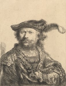 Selvportræt i fløjlskasket med fane, 1638. af Rembrandt van Rijn