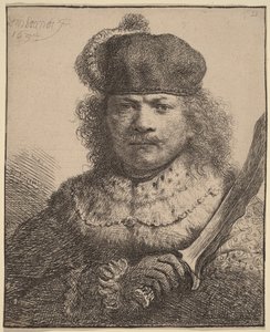 Selvportræt med løftet sabel af Rembrandt van Rijn