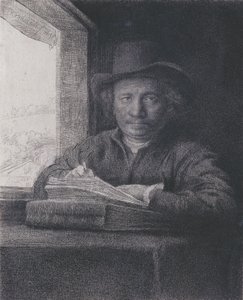 Selvportræt, Etching at a Window, 1648 (ætsning og gravering på lagt papir) af Rembrandt van Rijn