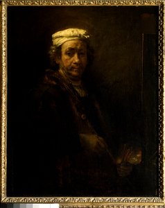 Selvportræt ved staffeli. Maleri af Rembrandt Harmenszoon van Rijn dit Rembrandt (1606-1669) Ec. Hul. af Rembrandt van Rijn
