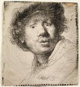 Selvportræt i kasket: åben mund, 1630. af Rembrandt van Rijn