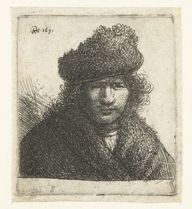 Selvportræt i skrå pelshue: buste af Rembrandt van Rijn