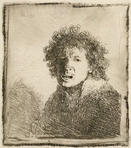 Selvportræt med åben mund, som om man råber: buste, 1630. af Rembrandt van Rijn