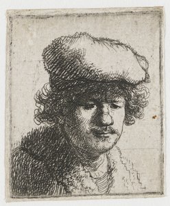 Selvportræt med kasketten trukket frem af Rembrandt van Rijn